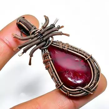 Ювелирный кулон ручной работы из медной проволоки с красным лабрадоритом и драгоценным камнем 2,17 дюйма 2.17 красный