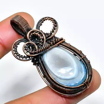 Ювелирный кулон ручной работы из медной проволоки Owhyee с опалом и драгоценным камнем 2,17 дюйма 2.17 синий