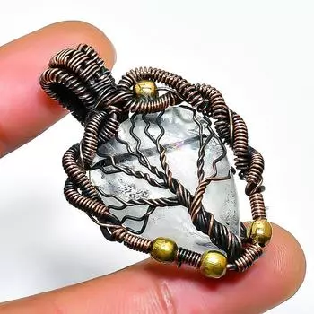 Ювелирный кулон ручной работы из медной проволоки с черным рутиловым драгоценным камнем 1,77 дюйма 1.77 чёрный