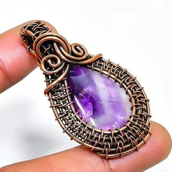 Ювелирный кулон ручной работы из медной проволоки с аметистовым драгоценным камнем в виде шеврона 1,97 дюйма 1.97 фиолетовый