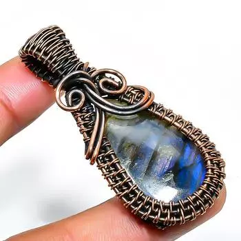 Ювелирный кулон ручной работы из медной проволоки с лабрадоритом 2,17 дюйма 2.17 чёрный