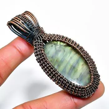 Ювелирный кулон ручной работы из медной проволоки с лабрадоритом 2,76 дюйма 2.76 чёрный