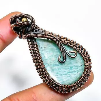 Ювелирный кулон ручной работы из медной проволоки с амазонитом 2,17 дюйма 2.17 синий