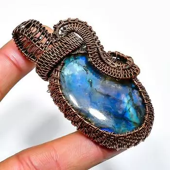 Ювелирный кулон ручной работы из медной проволоки с лабрадоритом 2,56 дюйма 2.56 чёрный