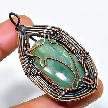 Ювелирный кулон ручной работы из медной проволоки с аквамарином и драгоценным камнем длиной 1,97 дюйма 1.97 синий