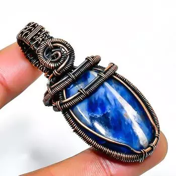 Ювелирный кулон ручной работы из медной проволоки с драгоценным камнем содалитом 2,17 дюйма 2.17 синий