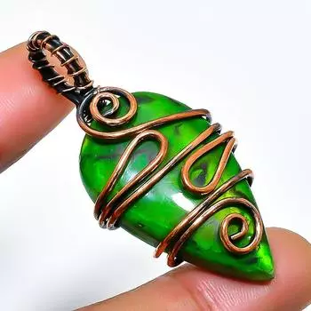 Ювелирный кулон ручной работы из медной проволоки с драгоценным камнем лабрадоритом 1,77 дюйма 1.77 зелёный