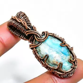 Ювелирный кулон ручной работы из медной проволоки с драгоценным камнем Республика Ларимар 1,77 дюйма 1.77 синий