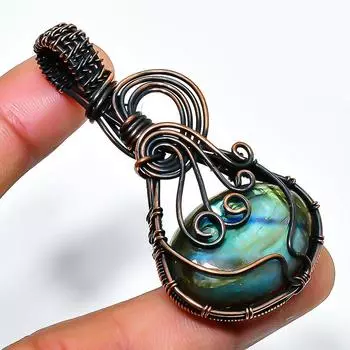 Ювелирный кулон ручной работы из медной проволоки с лабрадоритом 2,36 дюйма 2.36 чёрный