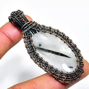 Ювелирный кулон ручной работы из медной проволоки с черным рутилом и драгоценным камнем длиной 2,56 дюйма 2.56 чёрный