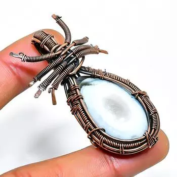 Ювелирный кулон ручной работы из медной проволоки Owhyee с опалом и драгоценным камнем 2,17 дюйма 2.17 синий