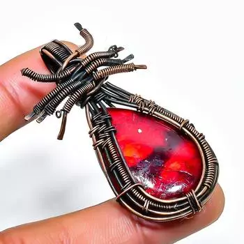 Ювелирный кулон ручной работы из медной проволоки с красным лабрадоритом и драгоценным камнем 2,17 дюйма 2.17 красный