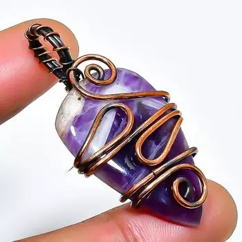 Ювелирный кулон ручной работы из медной проволоки с драгоценным камнем цвета аметиста 1,77 дюйма 1.77 фиолетовый