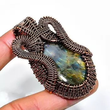 Ювелирный кулон ручной работы из медной проволоки с лабрадоритом 2,17 дюйма 2.17 чёрный