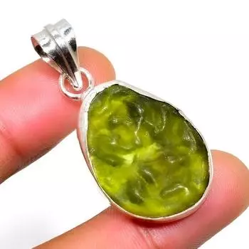 Ювелирный кулон ручной работы из молдавита, кварца 925 пробы, посеребренный, 1,70 дюйма 1.70 зелёный
