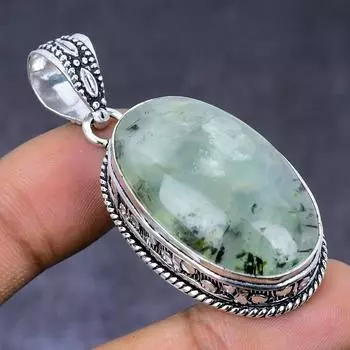 Ювелирный кулон ручной работы из натурального серебра 925 пробы с драгоценным камнем пренит 2,05 дюйма K4O03