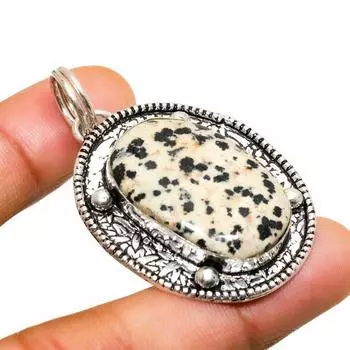 Ювелирный кулон ручной работы из яшмы далматин, посеребренный 925 пробы, 1,89 дюйма 1.89 белый