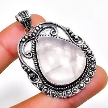 Ювелирный кулон ручной работы из розового кварца 925 пробы с посеребренным покрытием 1,70 дюйма 1.70 розовый