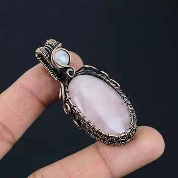 Ювелирный кулон ручной работы из розового кварца и лунного камня из чистой медной проволоки для нее 2.36 Inches розовый