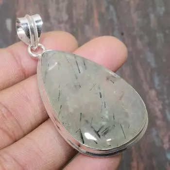 Ювелирный кулон ручной работы из стерлингового серебра 925 пробы с красивым драгоценным камнем Мосс Пренит 2.56 Inches зелёный