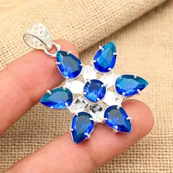 Ювелирный кулон ручной работы из стерлингового серебра 925 пробы с синим сапфиром для женщин