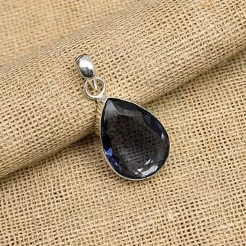Ювелирный кулон ручной работы из стерлингового серебра 925 пробы с драгоценным камнем иолит для женщин 1.50 Inches фиолетовый