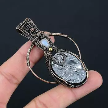 Ювелирный кулон ручной работы из стерлингового серебра 925 пробы с шунгитом и лунным камнем для нее 2.99 Inches серый