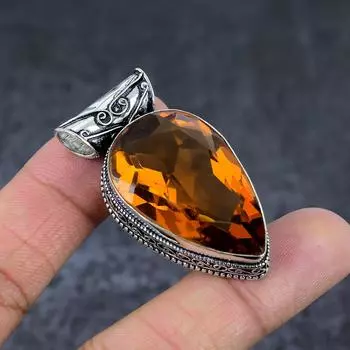 Ювелирный кулон ручной работы из стерлингового серебра 925 пробы с натуральным цитрином 1,97 дюйма E2g53
