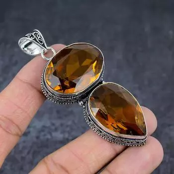Ювелирный кулон ручной работы из стерлингового серебра 925 пробы с натуральным цитрином 3,07 дюйма f2Y14