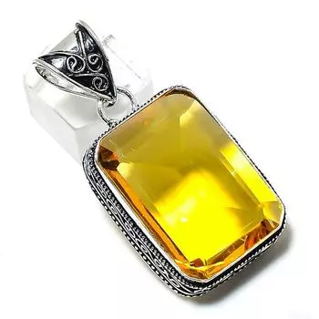 Ювелирный кулон ручной работы из стерлингового серебра 925 пробы с натуральным цитрином 1,97 дюйма b7P74