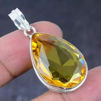 Ювелирный кулон ручной работы из стерлингового серебра 925 пробы с натуральным цитрином 1,77 дюйма f6L57