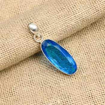 Ювелирный кулон ручной работы из стерлингового серебра 925 пробы с лондонским голубым топазом для нее 1.75 Inches синий