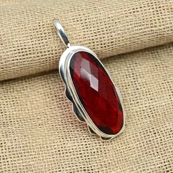 Ювелирный кулон ручной работы из стерлингового серебра 925 пробы с красным гранатом для подарка на День Благодарения 2.08 красный
