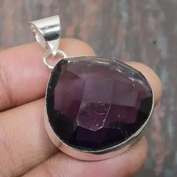 Ювелирный кулон ручной работы из стерлингового серебра 925 пробы с аметистом на День Благодарения 1.58 Inches