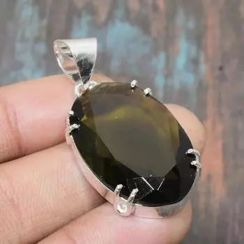 Ювелирный кулон ручной работы из стерлингового серебра 925 пробы с драгоценным камнем перидот на День Благодарения 1.77 Inches зелёный