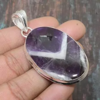 Ювелирный кулон ручной работы из стерлингового серебра 925 пробы с шевроном и аметистом для нее 2.48 Inches фиолетовый
