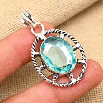 Ювелирный кулон ручной работы из стерлингового серебра 925 пробы с аква-апатитом и драгоценным камнем для нее