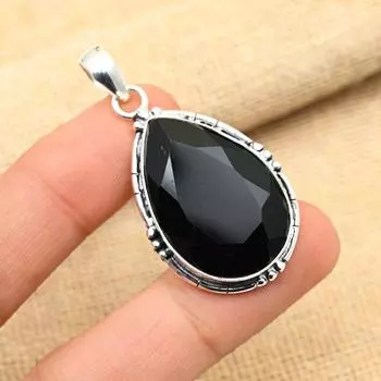 Ювелирный кулон ручной работы из стерлингового серебра 925 пробы с черной шпинелью ручной работы для нее 2 Inches чёрный