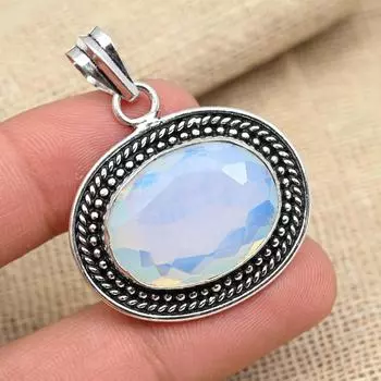 Ювелирный кулон ручной работы из стерлингового серебра 925 пробы с молочным опалом для женщин 1.77 Inches белый