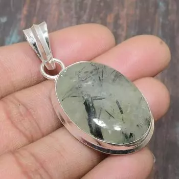 Ювелирный кулон ручной работы из стерлингового серебра 925 пробы с пренитом Solis на День Благодарения 1.97 Inches зелёный