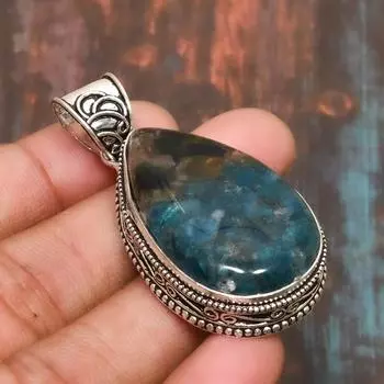Ювелирный кулон ручной работы из стерлингового серебра 925 пробы с арбузом и турмалином для нее 2.17 Inches синий