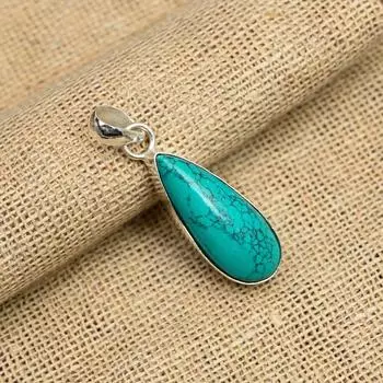 Ювелирный кулон ручной работы из стерлингового серебра 925 пробы с бирюзовым камнем Santa Rosa 1.75 Inches синий