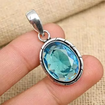 Ювелирный кулон ручной работы из стерлингового серебра 925 пробы AAA + с синим топазом для нее