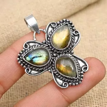 Ювелирный кулон ручной работы из стерлингового серебра 925 пробы с лабрадоритом и драгоценным камнем для женщин