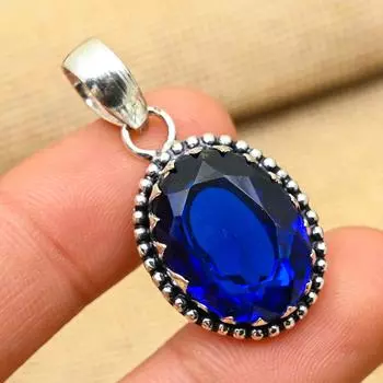 Ювелирный кулон ручной работы из стерлингового серебра 925 пробы с синим сапфиром, созданный в лаборатории, для женщин