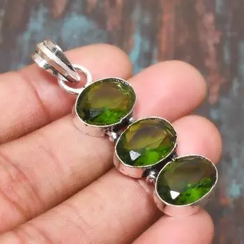 Ювелирный кулон ручной работы из стерлингового серебра 925 пробы с драгоценным камнем перидот на День Благодарения 2.17 Inches зелёный