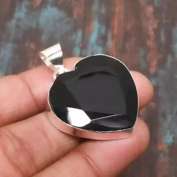 Ювелирный кулон ручной работы из стерлингового серебра 925 пробы в форме сердца с черной шпинелью для нее 1.57 Inches чёрный
