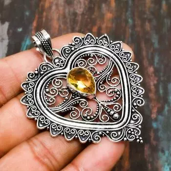 Ювелирный кулон ручной работы из стерлингового серебра 925 пробы с прекрасным цитрином и драгоценными камнями 2.65 inches оранжевый