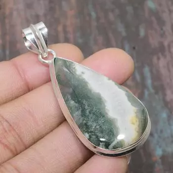 Ювелирный кулон ручной работы из стерлингового серебра 925 пробы с индийским моховым агатом и драгоценным камнем 2.36 Inches зелёный