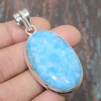 Ювелирный кулон ручной работы из стерлингового серебра 925 пробы с драгоценным камнем Ларимар на День Благодарения 2.17 Inches синий